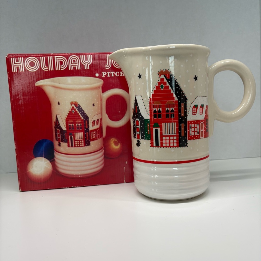 Vintage Christmas Pitcher Epoch Holiday Joy Stoneware